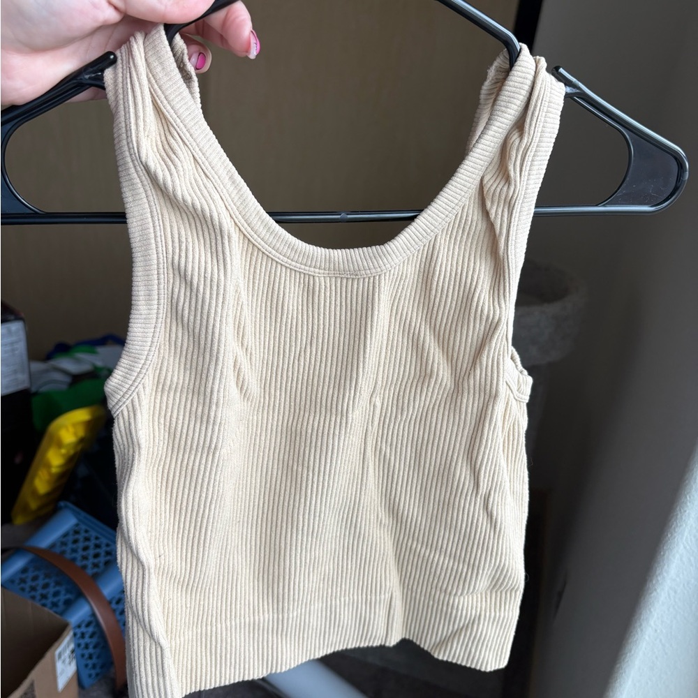 One Step Ahead Cream Ribbed Tank Top